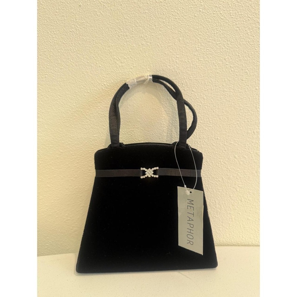 Metaphor Black Velvet Mini Handbag Rhinestone Bow Evening Bag NWT
